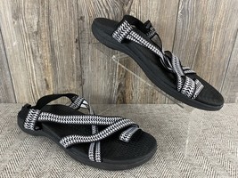 Airwalk Sandals Women&#39;s 12 Black/White Strappy Comfort Footbed   - $17.82