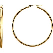 14k Yellow Gold 2 MM Tube Hoop Earrings - £157.70 GBP+