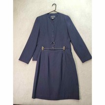 Laura Scott 2 Piece Set Skirt &amp; Blazer Women Petite 10P Navy Pinstripe Polyester - £26.91 GBP