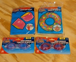 Splash N Swim 4 Pc Swim Pool Girls Pink Goggles, Ring, Purple Goggles &amp; Floaties - £7.63 GBP