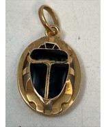 Egyptian Scarab Beetle Pendant Charm 18K Gold &amp; Black Enamel 2.7g - $7,331.01 MXN