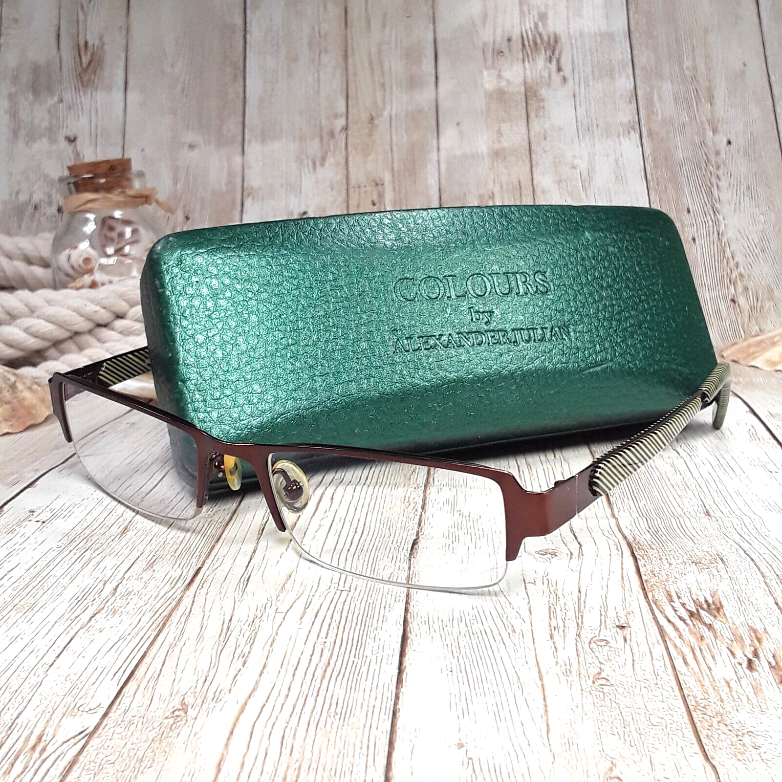Alepine Bronze Metal Striped Eyeglasses FRAMES - w/ COLOURS Green Case 5... - $25.22