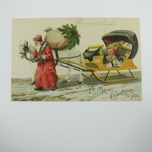 Vintage Christmas Postcard Santa White Horse Pulls Sleigh Toys Embossed Antique - £11.96 GBP