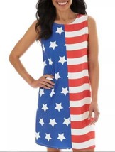 Womens Dress Sleeveless Holiday 4th of July Flag Swing Dress Works-size XL - $22.77
