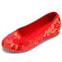 Women Red Flats Shoes Old Beijing National Single Shoes Chinese Wedding Bride Dr - £25.65 GBP