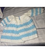 Baby Sweater Cardigan Crocheted Blue And White 3/6 Months - $12.48 CAD