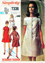 Vintage 1967 Misses&#39; DRESS Designer Fashion Simplicity Pattern 7336  Siz... - £9.41 GBP