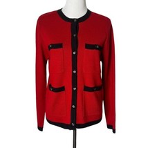 Milano Design Group Vintage Cardigan Red Sweater Black Button Knit Women... - £31.13 GBP