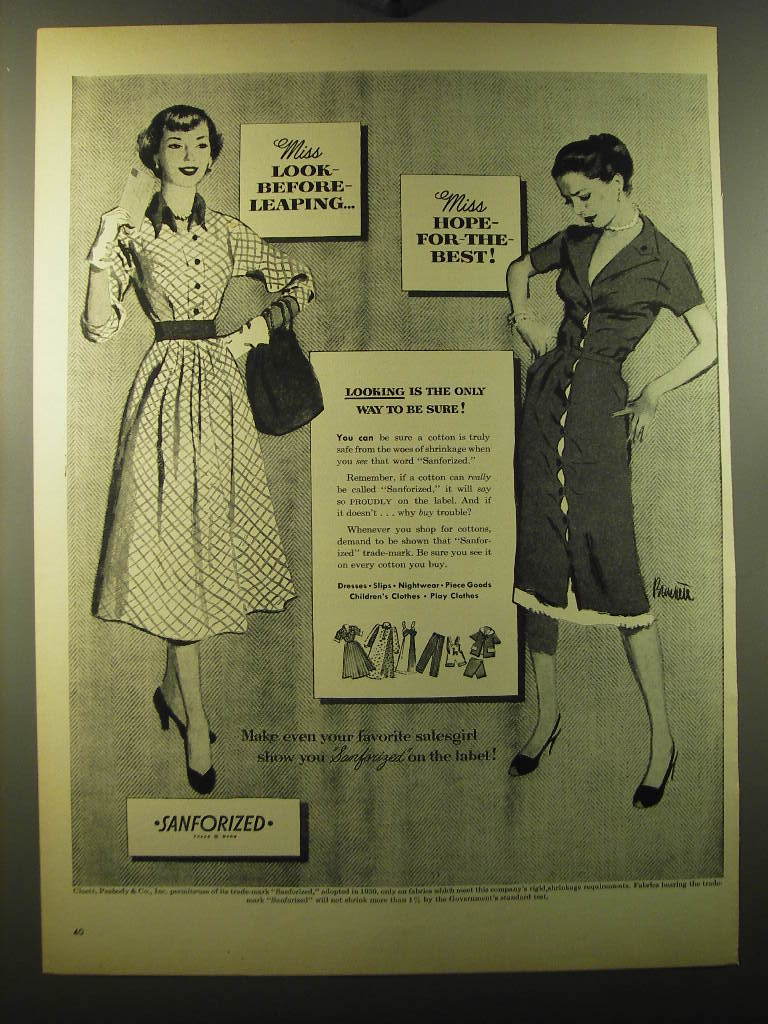 1950 Cluett, Peabody & Co. Sanforized Fabric Ad - Ward Brackett Art - £14.61 GBP
