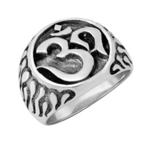 Flaming Aum or Om Symbol Detailed Sterling Silver Ring-8 - £23.56 GBP