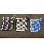3 Handmade Potholder Woven Loom Hot Pad Trivet Pot Holders Coaster 4X4 In. - €12,93 EUR