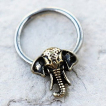 316L Stainless Steel Antique Bronze Plated Elephant Snap-in Captive Bead Ring - £17.93 GBP