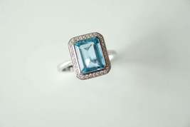 1.25Ct Emerald Cut Aquamarine Wedding Exclusive Ring in 14K White Gold Finish - £65.01 GBP