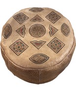 Moroccan pouf hassock, Tan leather hassock,  tan, leather Moroccan tan f... - $1,408.68 MXN