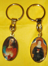 Saint Clare of Montefalco/ Sacred Heart Gold Tone/2 image Key Chain, New... - $11.21 CAD