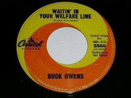 Buck Owens Waitin In Your Welfare Line In The Palm Of Your Hand 45 Rpm Record - £12.63 GBP