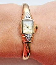 BULOVA 10K GOLD FILLED NATURAL DIAMOND MECHANICAL LADIES WRISTWATCH 17 j... - $87.12