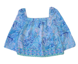 NWT Lilly Pulitzer Lizzie Top in Bermuda Blue Fishful Thinking Square Ne... - £35.09 GBP