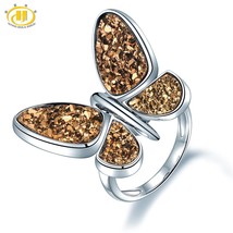 Stock Clearance Solid Silver S925 Rings Druzy Agate Butterfly Design Women Jewel - £20.71 GBP