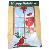 Embroidered Happy Holidays Flag Double Side 29.5"x43.5" Winter Window Snow Holly - £12.26 GBP