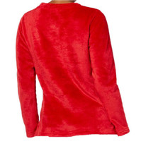 allbrand365 designer Womens V Neck Plush Applique Top Size Medium, Grid Plaid - £18.80 GBP