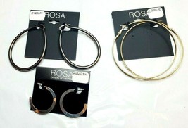 ROSA Hoop Earrings 3 Pair New Silver Black Metallic Large Gold   Set  # 26 - $19.15