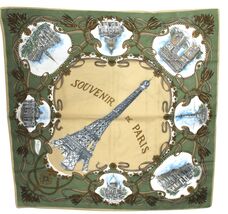 Vintage Patricia Paris Womens Square Scarf Eiffel Tower Souvenir 30" Square - $30.60