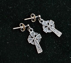 Cross earrings, sterling silver cross earrings, Celtic knot (E854) - $22.00