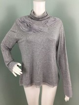 NWT Women&#39;s Shu Shu L/S Gray Pleated Chiffon Turtleneck Top Sz XL Extra Large - £21.35 GBP