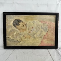 Vintage Sleeping Baby Framed Oil Painting Signed Frances - £39.86 GBP