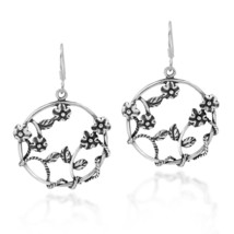 Beautiful Blooming Floral Vines Sterling Silver Hoop Dangle Earrings - $19.00