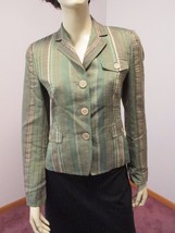 AKRIS PUNTO Green Brown Beige Linen Blend Striped Button Jacket Blazer 4... - £86.86 GBP