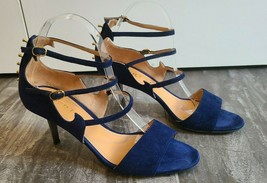 APERLAI  Camoscio Navy Suede Strappy Sandal with Gold Studding At Back -... - $215.99