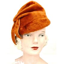 40s VTG Norman Durand Original Burnt Orange Rust Felt Fur Hat Church The... - $122.81