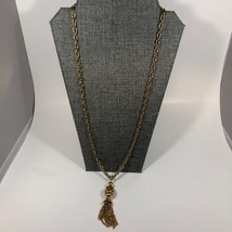 Chunky Gold Tone Chain Tassel Pendent Necklace Vintage 28in - $9.80