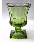 Vintage HAZEL-ATLAS 5.75&quot; Footed Vase ATC50 - Green Glass Fluted Pedesta... - $15.82