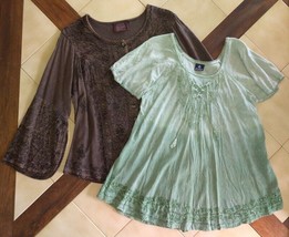Lot (2) BRAJA / ADVANCE Embroidered Boho Hippie Festival Blouses/Tops (O... - $26.69 CAD