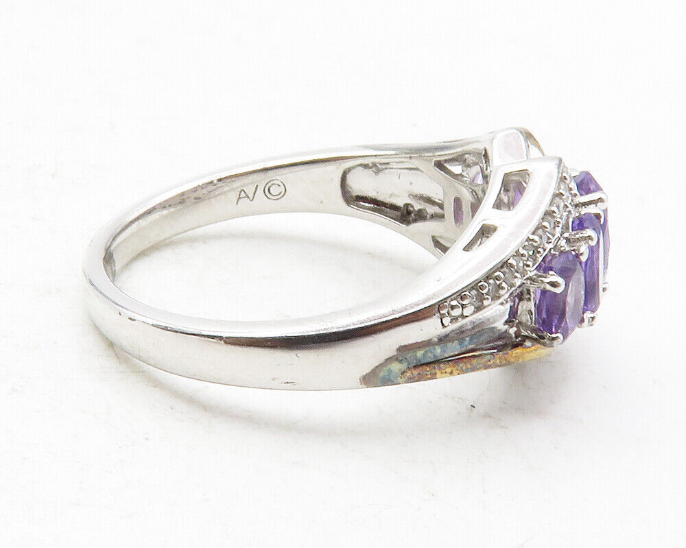 925 Silver & 14K GOLD - Amethyst & Genuine Diamonds Band Ring Sz 7 - RG12490 Item image 3