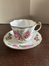 Vintage Royal Vale Bone China Pink Rose Tea Cup &amp; Saucer w/Gold Trim-England G89 - £19.38 GBP