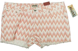 Mudd Juniors 0 17 Pink Coral Chevron Print Frayed Cuff Shorts - £10.34 GBP