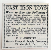 1961 Cast Iron Toys Wanted Advertisement Harris Pump &amp; Supply Pittsburgh... - $19.99