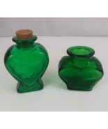 Set Of 2 Clear Green Heart Shaped Flower Vases/Bottles 2.25&quot; &amp; 3&quot; - $10.81 CAD