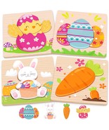 Easter Toys Gifts for Kids Toddlers 4 Pack Wooden Puzzles with Rabbits C... - £28.54 GBP