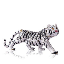 Good Luck White Tiger Jewelry Trinket Collectibles Enamel Figurine Box - £31.93 GBP