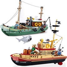 City Fishing Boat Vessel Trawlboat Model Building Blocks Set Pirate Ship Sea Fis - £17.56 GBP