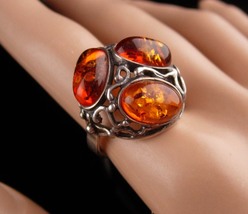 Vintage Art Nouveau Ring - sterling gothic vines - silver Amber - size 7... - £131.58 GBP
