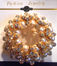 Brooch/Pendant Wreath Clear Iridescent Floral Faux Rhinestones Faux Pear... - £9.72 GBP