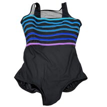 Longitude Womens 18W Black One-Piece Swimsuit With Multicolor Stripes &amp; ... - €28,79 EUR