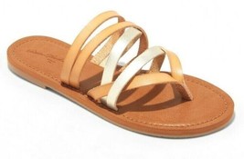 NEW Universal Thread Women&#39;s Tan Gold Maritza Multi Strap Toe Slide Sand... - $9.00+