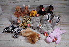 14 Vintage Ty Beanie Babies Lot Exotic Safari Lion Monkey Zebra Kangaroo... - £20.46 GBP